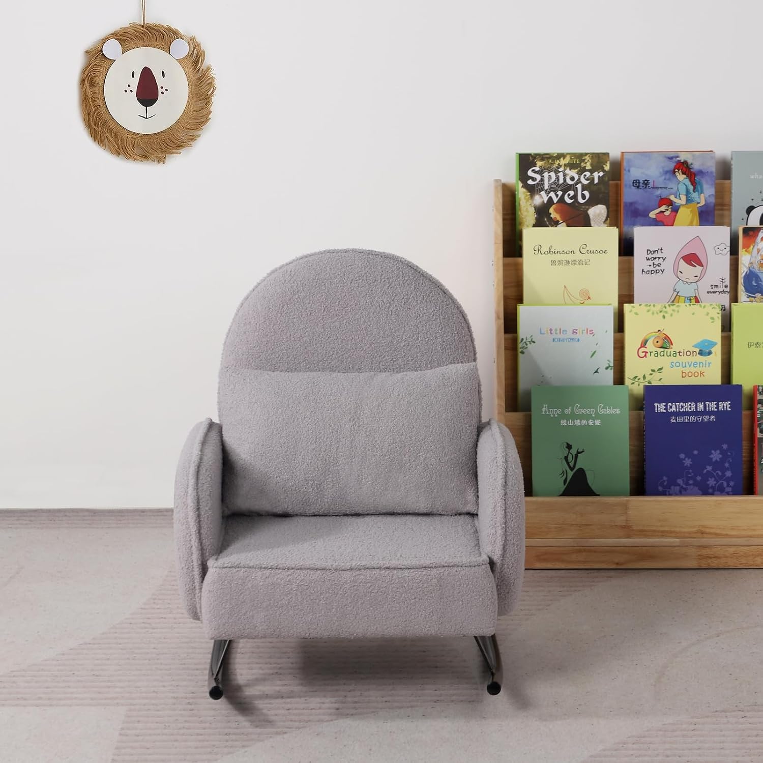 Baby Rocking Chair,Toddler Chair,Kids Chair,Kids Sofa, Shaky Metal Foot and Sherpa Fabric,Toddler Rocking Armchair for Boys and Girls Rest (Grey)