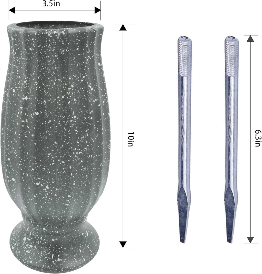 2PCS Cemetery Vases for Grave-Durable Plastic Grave Vases Flower Holder with Metal Spikes Bow Decor for Cemetery Headstones, Outdoor Grave Decorations for Memorial Gifts for Loss of Loved One - Grey