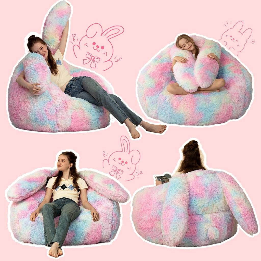 Achicsofar Bean Bag Chair for Adults Teens Giant Fluffy Plush Bean Bag Sofa with Filler Faux Fur Rabbit Shaped Beanbag Chairs Comfy Accent Floor Couch for Gaming, Reading in Bedroom, Living Room, Dorm