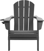 Folding Adirondack Chair with Cup Holder, HDPE All-Weather Folding Patio Chair, Outdoor Patio Adirondack Chair for Lawn Porch Garden Backyard Deck Fire Pit, Gray
