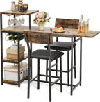 Garvee Dining Table Set for 2, 3-Piece Expandable Bar Table and Chairs Set, with Storage Shelves and Wine Rack, Small Kitchen Dining Set for Living Room, Apartment