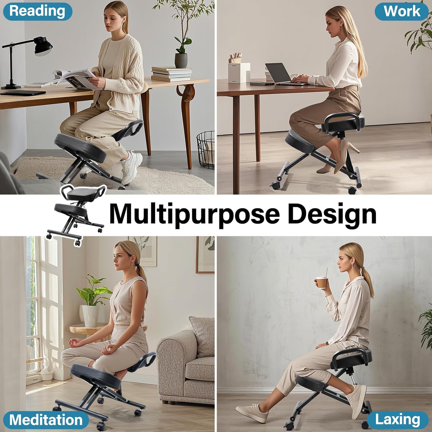 Ergonomic Kneeling Chair with Back Support, Office Kneeling Chair with Adjustable Height and Lumbar Support, Suitable for Banks, Conference Rooms, Offices, and Home Reception(Without Backrest)