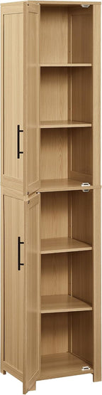 Crosley Furniture Savannah Linen Storage Cabinet, Laundry Room, Bathroom Organizer with Shelves, Natural