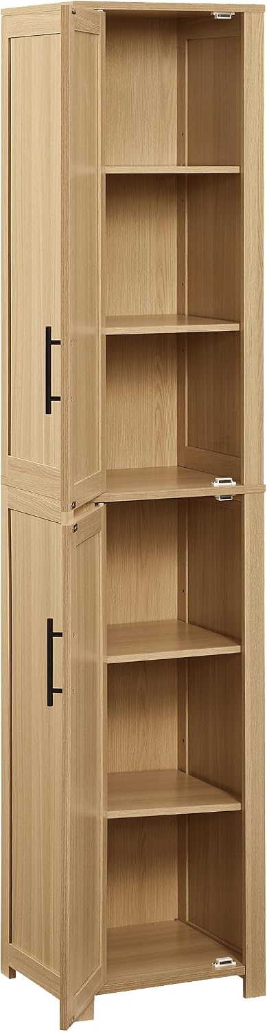 Crosley Furniture Savannah Linen Storage Cabinet, Laundry Room, Bathroom Organizer with Shelves, Natural