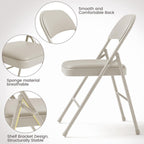 Folding Portable Card Table and Foldable Chair Set of 5, Pu Upholstered Foldable Chairs and Table With Metal Frame, Folding Table and Chair Suitable for Dining Room, Living Room, Office, Camping-Beige