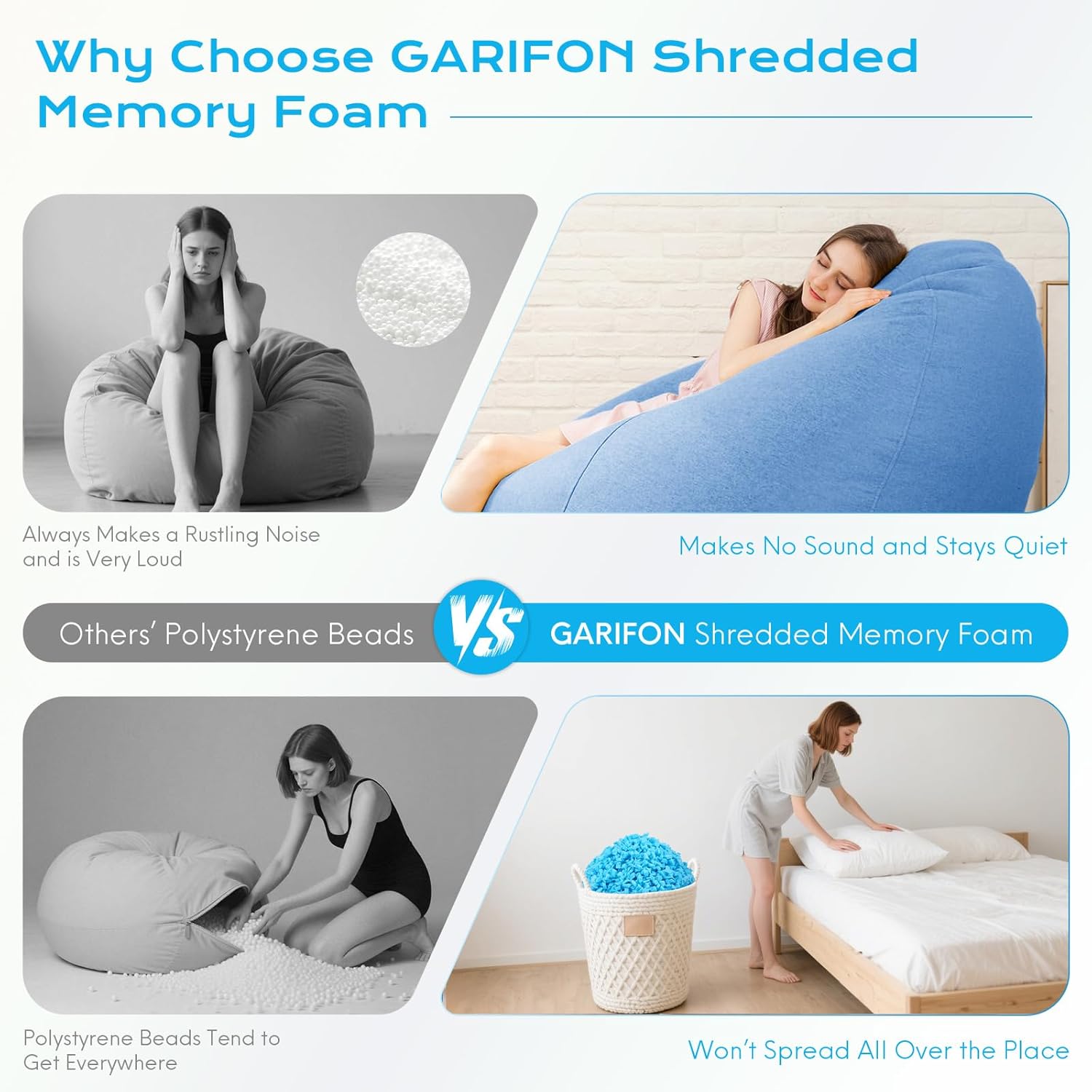Bean Bag Filler, 10lbs Shredded Memory Foam Filling, Bean Bag Chair Filling Stuffing, Bean Bag Refill Insert, Punching Bag Filler, Pillow Filler Stuffing for Stuffed Animals/Couch/Dog Bed/Coop