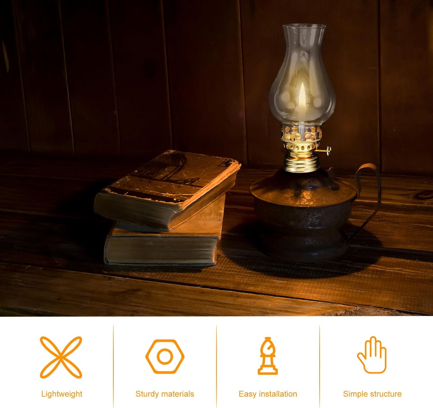 TIDTALEO Vintage Glass Oil Lamp Chimney Replacement with Metal Wick Adjuster, Kerosene Lantern Globe Accessory, Gold Tone, Suitable for Indoor Use and Camping –