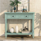 Knocbel Antique Entry Console Table with Drawers & Bottom Open Shelf, Wood Sofa Tables for Entryway Hallway Living Room, 35.43" W x 13.8" D x 30.25" H, Retro Blue