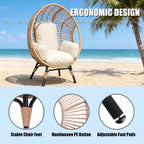 Outdoor Indoor Egg Chair, Wicker PE Rattan with Ergonomic Seat, 8-Inch Cotton Cushion, 400lbs Capacity Balcony Chairs(Natural)