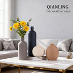 Ceramic Vase Set of 4, Modern Vases Home Decor, Neutral Decorative Vase for Bouquet Pampas Grass Dried Fresh Flowers, Small Vase for Living Room, Kitchen, Bedroom, Bathroom, Entryway Mantel, Decor