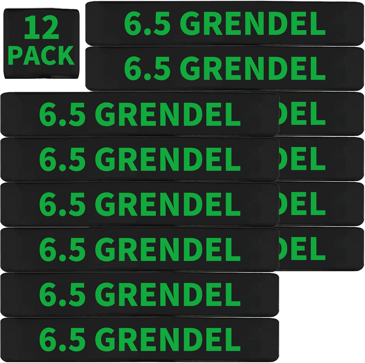 12 Pack Miaozhun 6.5 Grendel Magazine Marking Bands 6.5 Grendel Magazine Caliber Identification(Black-Green)