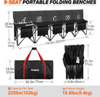 Portable Soccer Bench–5 Seat Folding Team Chair with 7 Individual Storage Pouches–Sideline Seating for Soccer,Baseball,Camping, Folding Bench,Black