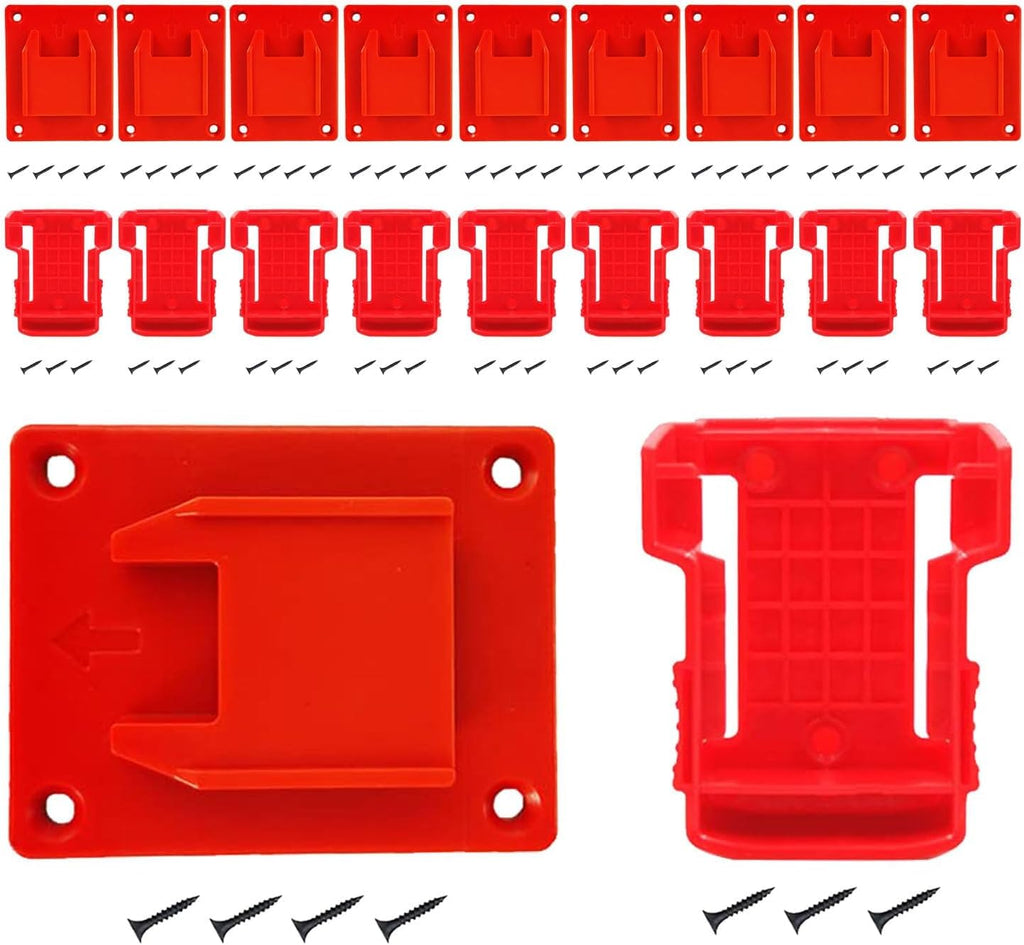 20Pcs Wall Mount Tool Holders and Battery Holder for Milwaukee M18 18V - Heavy Duty Storage Shelf Organizer with Screws, Fits Drill, Saw, Workshop Garage