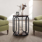 BECHAEO Small Side Table 19.7", 2-Tier Round Bedside Table with Storage, Wood Industrial Design End Tables for Living Room, Bedroom, Office, Bathroom, Dark Coffee
