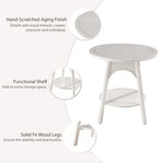 COZAYH Modern White Round End Table with Shelf, Distressed Farmhouse Accent Side Table for Bedroom, Sofa or Office