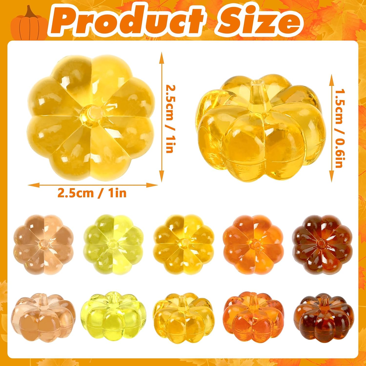 120Pcs Mini Pumpkins Ornaments Pumpkin Vase Filler Acrylic Pumpkin Crystals Gems Table Scatters for Fall Autumn Thanksgiving Halloween Decoration Party Favors Craft Supplies