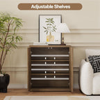 Airynee 31” Sideboard Cabinet with Storage, Fluted Accent Cabinet with Adjustable Shelves, Modern Wood Credenza Cabinets with Pop-up Doors for Entryway Kitchen Living Room Hallway, Brown 3 Pcs