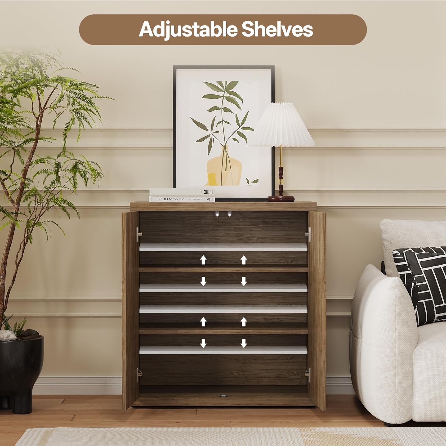 Airynee 31” Sideboard Cabinet with Storage, Fluted Accent Cabinet with Adjustable Shelves, Modern Wood Credenza Cabinets with Pop-up Doors for Entryway Kitchen Living Room Hallway, Brown 3 Pcs