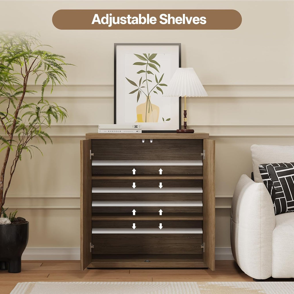 Airynee 31” Sideboard Cabinet with Storage, Fluted Accent Cabinet with Adjustable Shelves, Modern Wood Credenza Cabinets with Pop-up Doors for Entryway Kitchen Living Room Hallway, Brown 2 Pcs