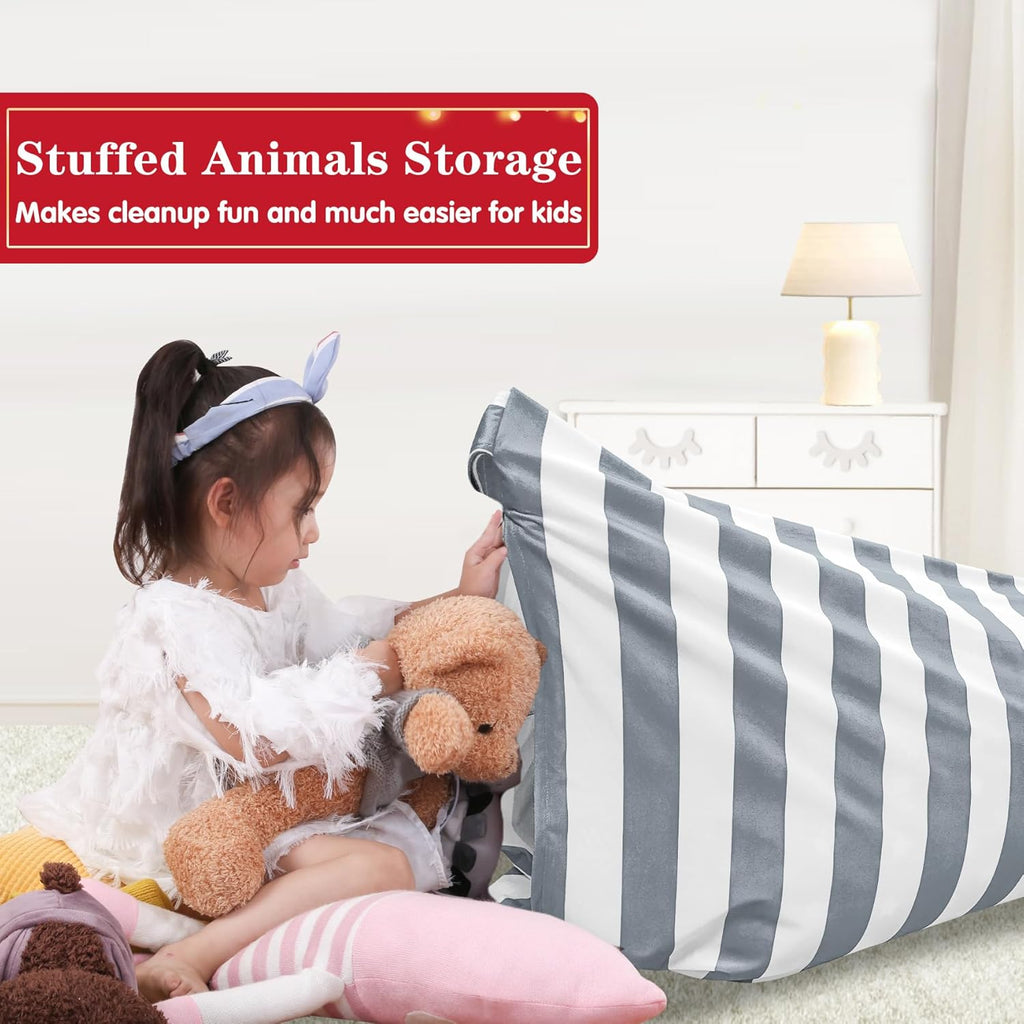 Jorbest Bean Bag Stuffed Animals Storage, Stuffed Animals Bean Bag Storage for Adults and Kids, Luxury Velvet Covers Only without Filling (Stripe White Gray, 200L/52 Gal)