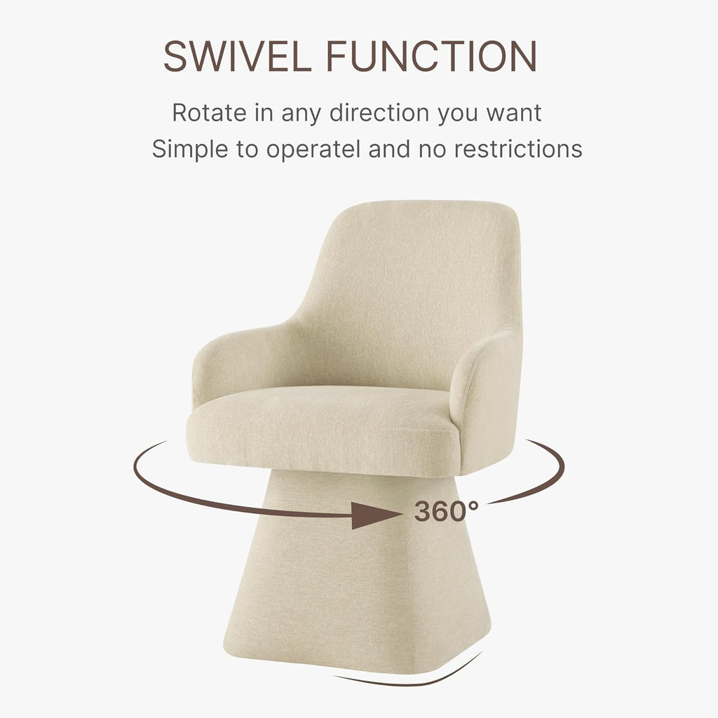 KISLOT Swivel Dining Chairs Set of 2, Mid Century Modern Chairs Fabric Upholstered Armchair with Armrest & Ergonomic Backrest for Dining Room, Kitchen, Bedroom, Living Room, Sand, 2 Boxs