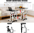 Adjustable C Table,Over Bed Table with Wheels,Rolling Side Table, Over Bed Table with Wheels, Bedside Table, for Sofa Side Small Space, Stable Multi Storage Desk, Black