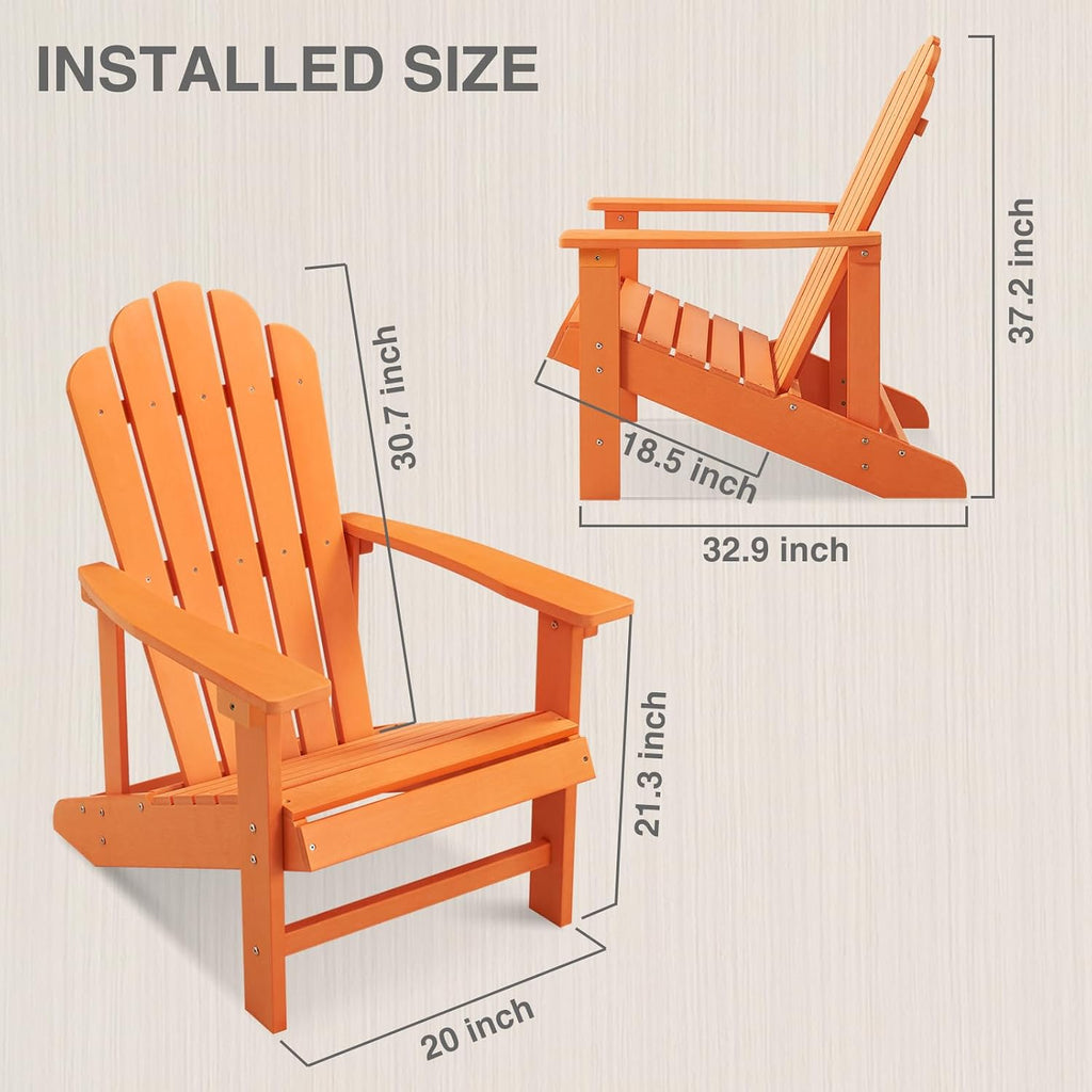 Adirondack Chairs Weather Resistant, Patio Firepit Chair, Sturdy Outside Chairs, Lawn Chairs, Easy Assembly 350lb, for Outdoor Patio Yard (Orange)