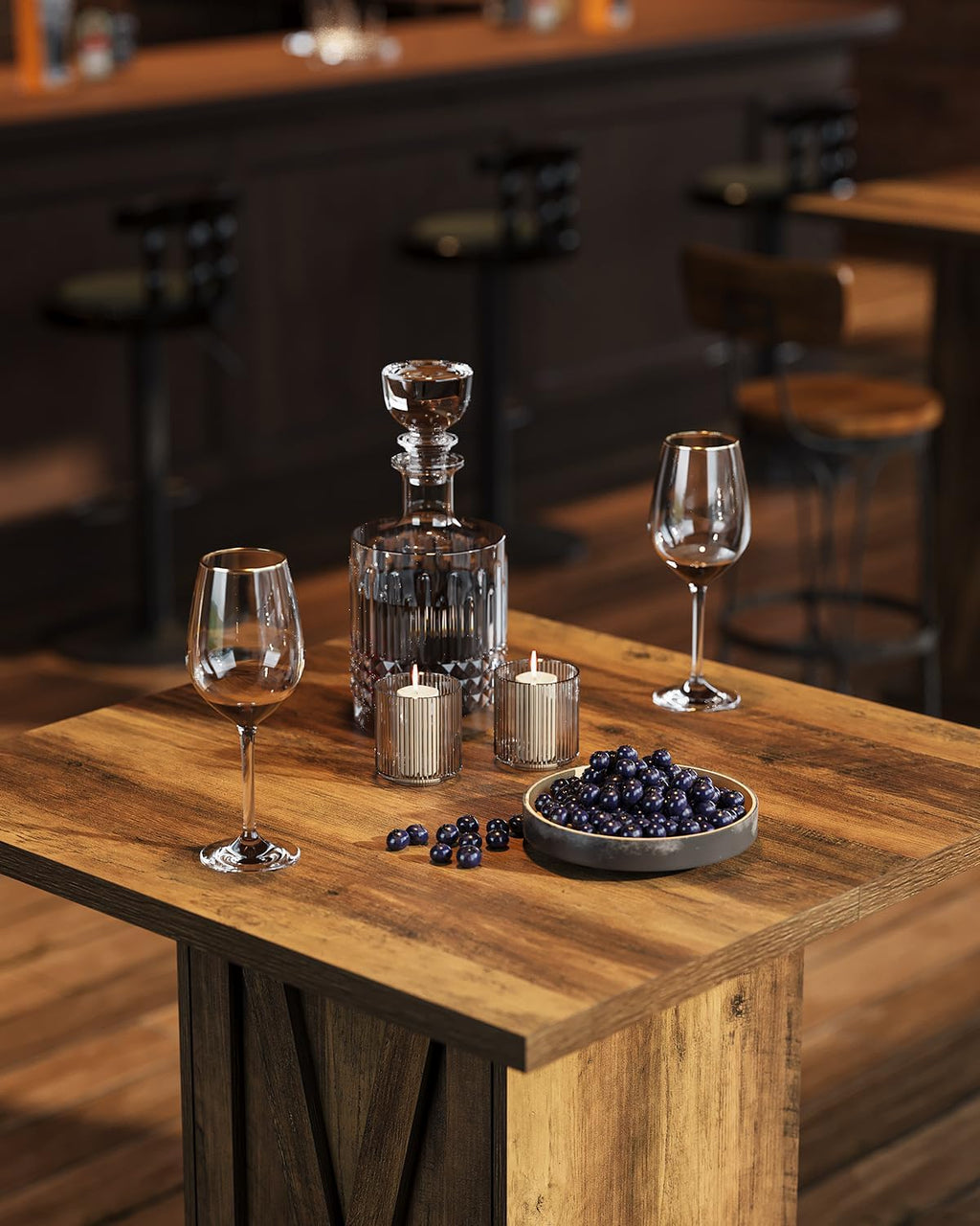LITTLE TREE Bar Table with Storage Cabinet, 39.4" H Square High Top Pub Table, Wood Bistro Cocktail Table, Farmhouse Design with 3-Tier Cabinet for Pub, Bistro, Bar, Coffee, Dining Rustic Brown