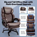 800lbs Big and Tall Office Chair, Executive Chair with Adjustable Headrest, High Back Extra Wide Seat, Heavy Duty PU Leather for Home Office, Comfortable Large Computer Desk Chair