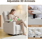 FiveWillowise 360° Rocker Recliner Chair with Adjustable Armrest&Headrest | Oversized Manual Nursery Glider with Cup Holder,Swivel Rocking Chairs for Breastfeeding,Living Room,Bedroom,Beige