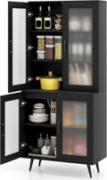 70.5”H Pantry Cabinet, 5-Tier Food Pantry with 4 Transparent Doors & Adjustable Shelves & Metal Legs, Tall Storage Cabinet for Kitchen, Living Room, Dining Room, Home Office, Bathroom (Black)
