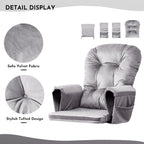5PCS Glider Rocker Replacement Cushions Set with Ottoman Cushion | Glider Rocking Chair Pads with Side Storage Pockets, Velvet Fabric, Washable & Non Slip, for Indoor Nursery, Grey