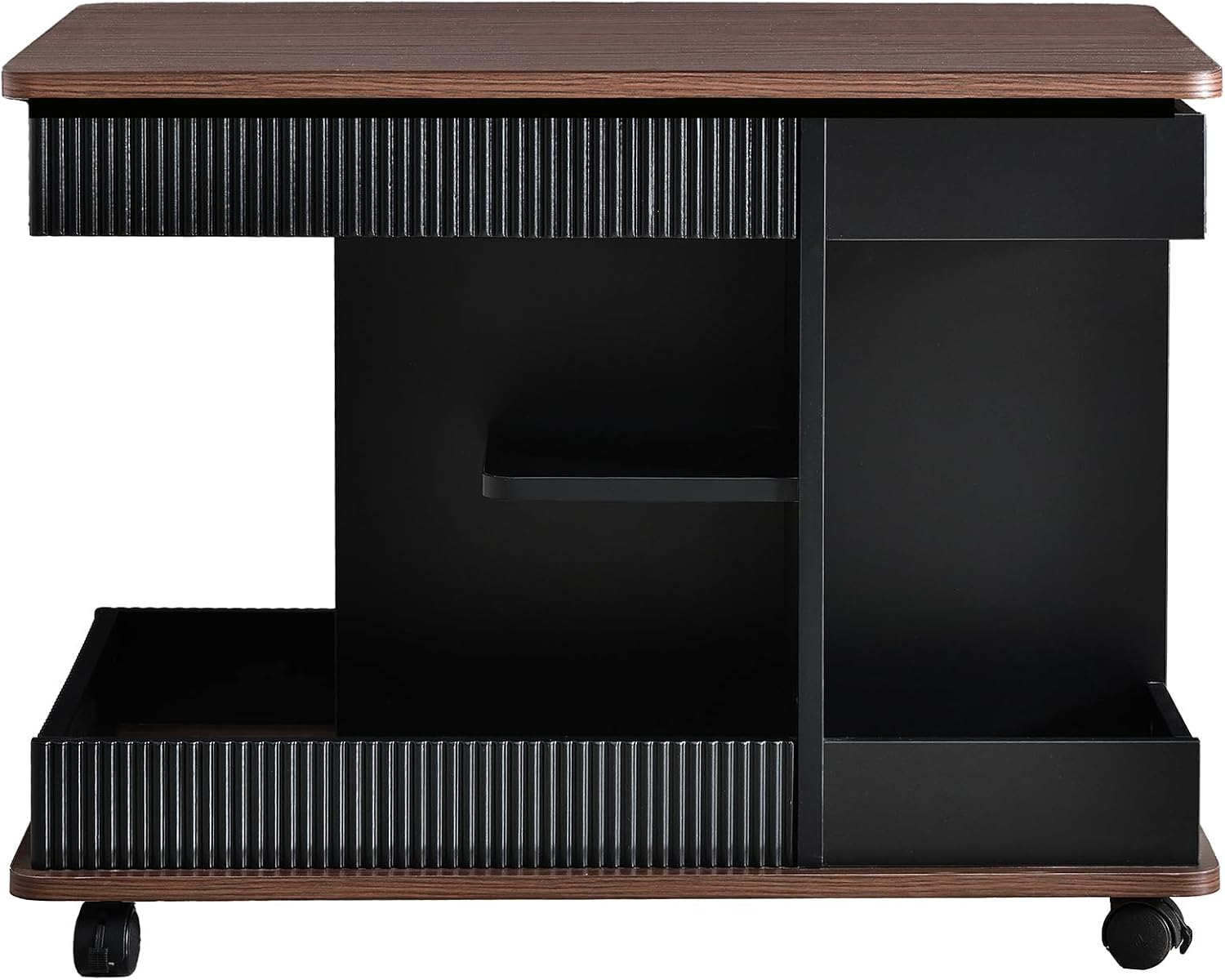 Adjustable Lift-Top End Table with Storage, 360° Rotating Design & Lockable Casters - Modern Mobile Side Table for Living Room, Bedroom, Small Spaces (Black+Brown)