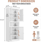 Metal Kitchen Pantry Cabinet - 72" Tall Sideboard Storage Case with Glass Doors & Adjustable Shelves, White Cupboard Storage Hutch Cabinet Coffee Bar Cabinet