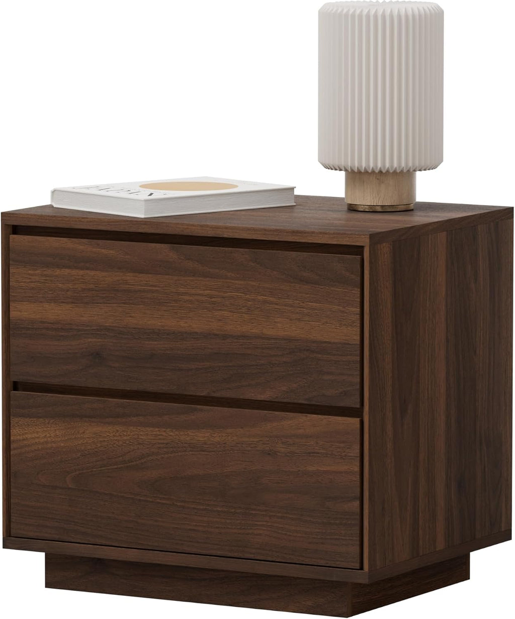 Mid Century Modern End Table with 2 Drawers, Wooden Nightstand Bed Side Table with Storage Bedside Night Stand for Bedroom Living Room Sofa, Brown
