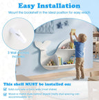 GLACER Wall Mounted Kids Bookshelf, Whale-Shaped Floating Bookshelf with 6 Open Shelves & 2 Tier Floating Wall Shelf, Wooden Nursery Bookshelf for Kid’s Room Bedroom Living Room Reading Corner