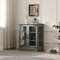FOREST GRAVITY 31.5'' Small Display Buffet Cabinet with Glass Doors for Great Showcase,Small Coffee bar Cabinet with one Adjustable Shelf and one Fixed Shelf,Modern Sideboard Buffet for Kitchen,Green