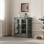 FOREST GRAVITY 31.5'' Small Display Buffet Cabinet with Glass Doors for Great Showcase,Small Coffee bar Cabinet with one Adjustable Shelf and one Fixed Shelf,Modern Sideboard Buffet for Kitchen,Green