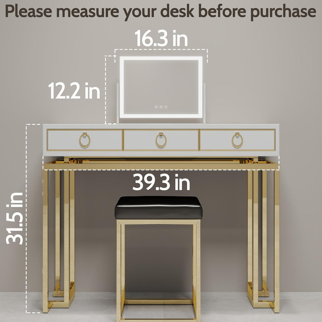 ROLOVE Lighted Makeup Mirror 16.3"x12.6", Hollywood Vanity Mirror with 10X Magnifier, 3 Color LED Lighting Modes, Smart Touch Control & 360° Rotation, Tabletop Makeup Mirror (White, Gift Ready)