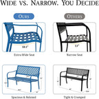 ONBRILL 50" Outdoor Bench Weatherproof, 700 lbs Capacity Heavy Duty Garden Benches with Galvanized Metal Frame, Patio Bench with Floral Backrest, Patio Furniture for Porch, Park, Yard, Entryway, Blue
