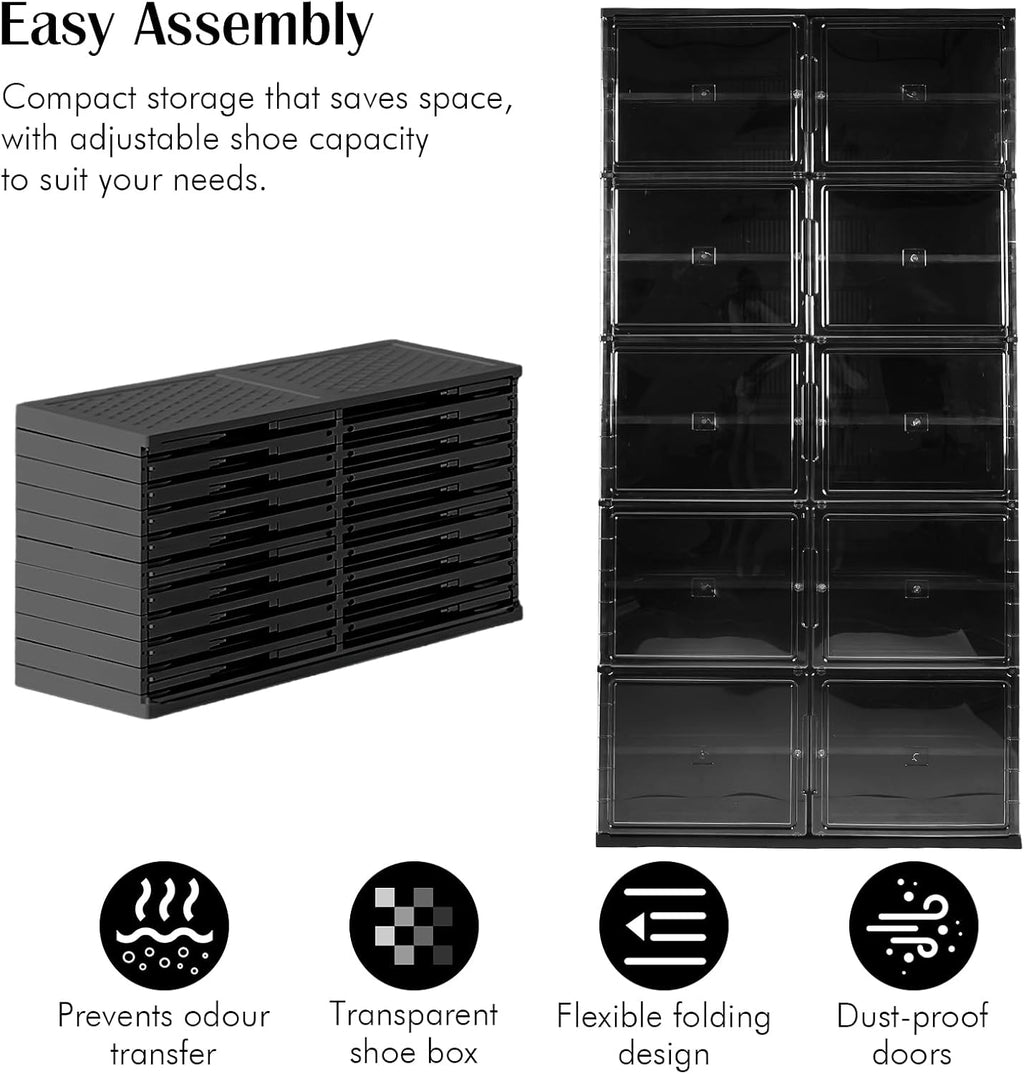 10 Tiers 40 Pairs Collapsible Shoe Rack Organizer with Doors Foldable Shoe Rack Organizer Cabinet for Closet Entryway Living Room