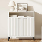 Fatmok 31.4" Fluted Buffet Cabinet with Storage – Modern Wood Sideboard Credenza with 2 Doors & Open Shelf, Coffee Bar Table for Living Room, Kitchen, or Dining Room, White