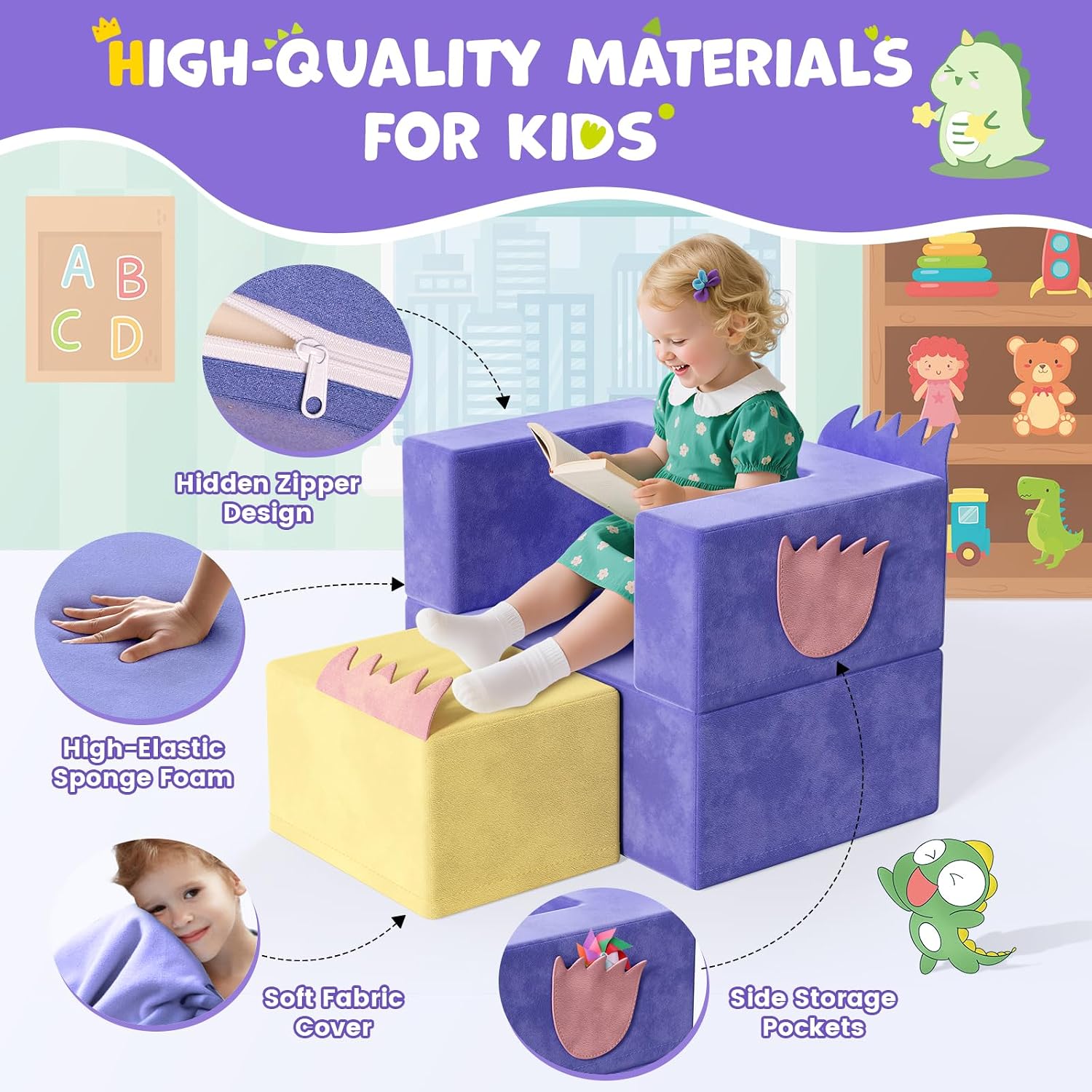 Lischwert Kids Couch, 3-in-1 Modular Kids Play Couch, Child Sofa for Girls Boys, Toddler Sectional Sofa Convertible Foam Toys for Baby Indoor Outdoor