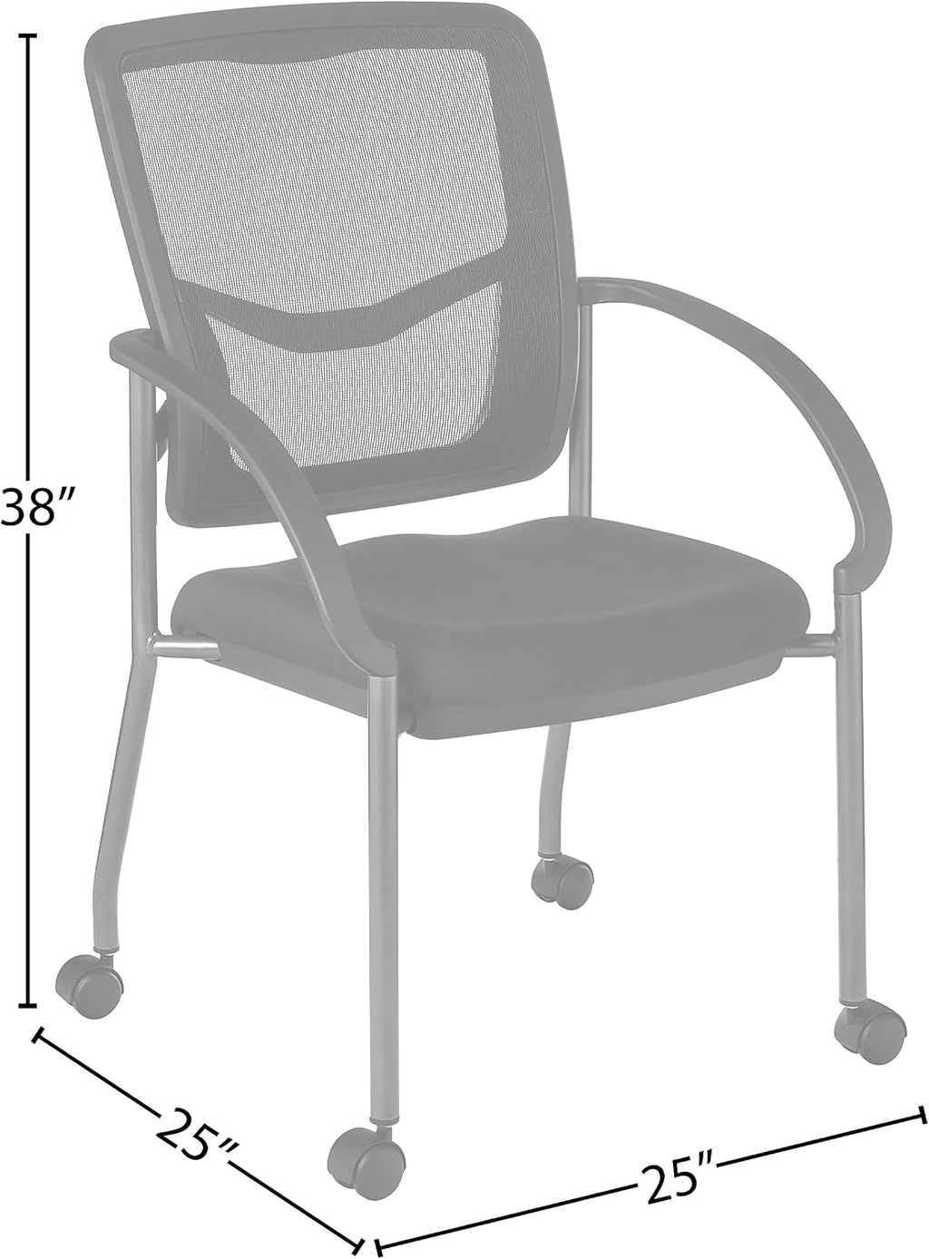 Office Star ProGrid Deluxe Stackable Visitor's Chair with Breathable Back and Padded Lumbar Support Seat, with Rolling Casters, Coal FreeFlex