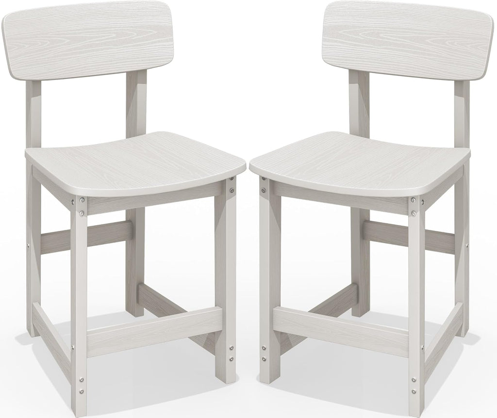 SERWALL Outdoor Bar Stools Set of 2, All Weather HDPE 25" Counter Height Bar Stools with Back, Outdoor Armless Barstools for Patio, Garden, Backyard, Balcony, Poolside, White
