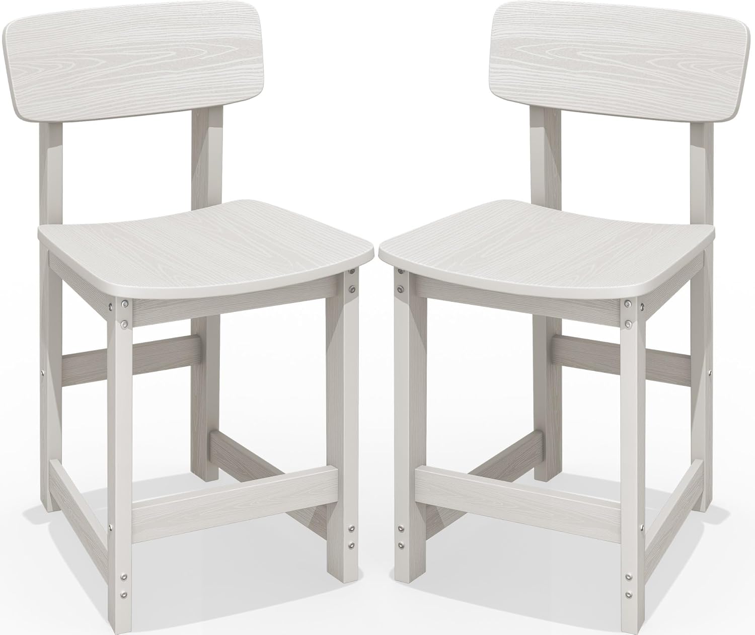 SERWALL Outdoor Bar Stools Set of 2, All Weather HDPE 25" Counter Height Bar Stools with Back, Outdoor Armless Barstools for Patio, Garden, Backyard, Balcony, Poolside, White