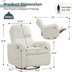 Swivel Rocker Recliner, Oversized Boucle Glider Recliner Nursery, Manual Swivel Rocking Reclining Chairs with Removable Cushion and Lumbar Support for Nursery Living Room Bedroom, Teddy White