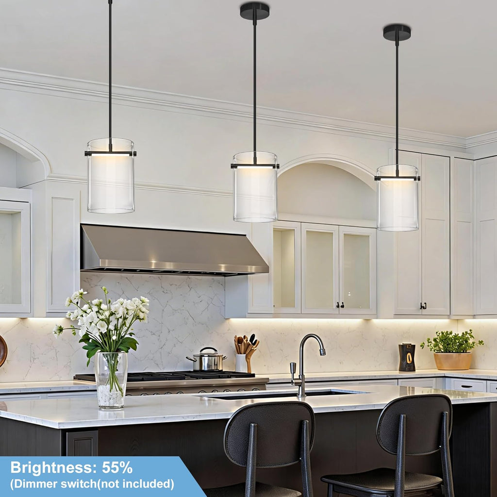 Biewalk Black Pendant Lights Kitchen Island with 10.2" Clear Glass Shade, Adjustable Modern Pendant Lighting Over Sink with LED, Minimalist Hanging Light Fixture for Dining Room Kitchen Bedroom