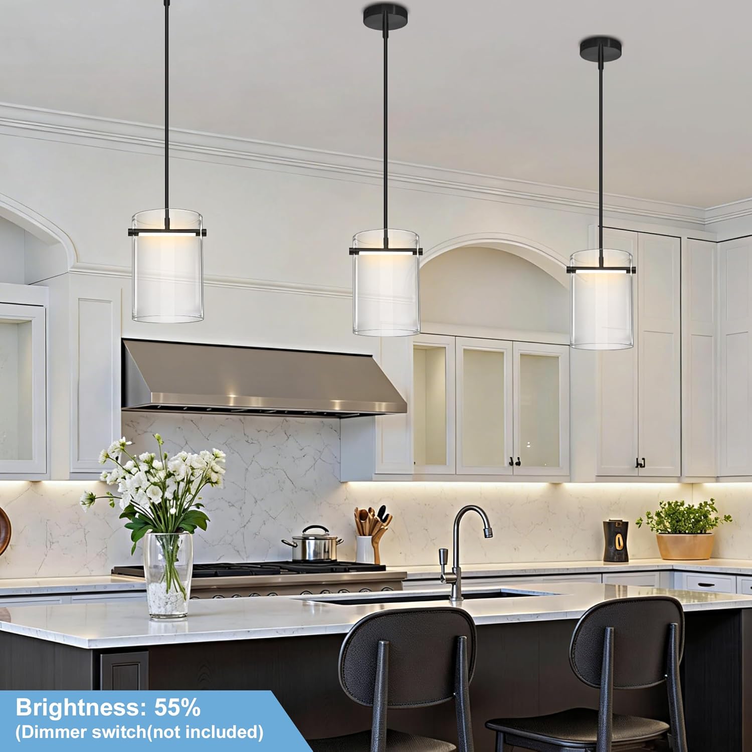 Biewalk Black Pendant Lights Kitchen Island with 10.2" Clear Glass Shade, Adjustable Modern Pendant Lighting Over Sink with LED, Minimalist Hanging Light Fixture for Dining Room Kitchen Bedroom