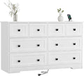White 8 Drawer Dresser for Bedroom with Power Outlets Wide Chest of Drawers with Smooth Guide Rail Modern Wooden Dressers with Metal Handle Large for Bedroom Living Room Hallway Closet